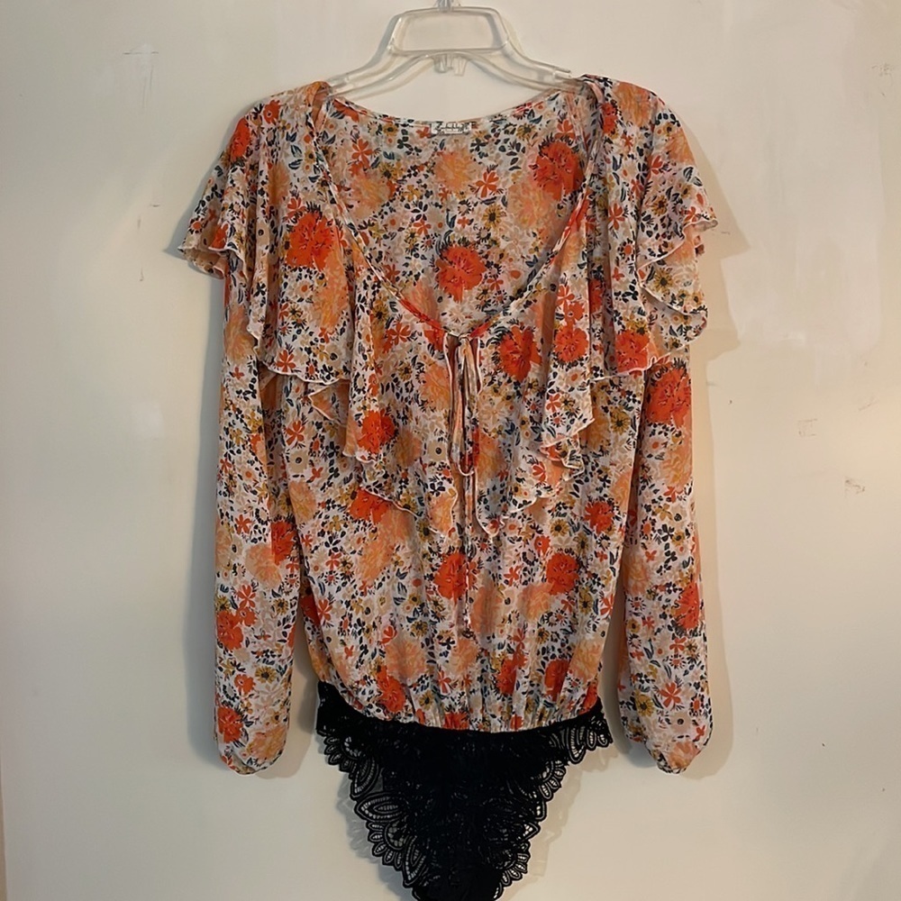 Free People Ivory And Coral Say It To Me Floral Body Suit - Picture 11 of 17